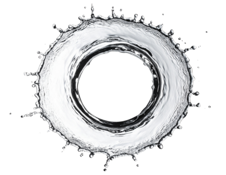 Flat Splash of Water Hitting Surface from Above, Radial Ripple Effect, Top-Down Angle, Isolated PNG