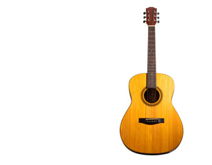 Fototapeta premium Classic Acoustic Guitar Front View, Vertical Position, Shadow on White, Isolated PNG