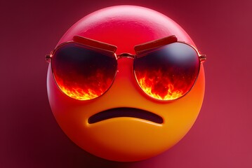 Fiery cool emoji with blazing sunglasses radiates intense passion and determined focus for any bold statement.
