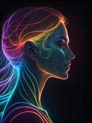 Silhouette of a beautiful woman's head in profile with elegant flower in her hair