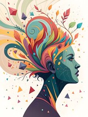 Beautiful vector illustration of a woman with a floral silhouette hairstyle and a butterfly decoration