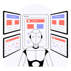 Futuristic Humanoid AI Robot with Built-In Dashboard Screens – High-Tech Android Interface Illustration