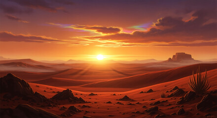 Epic Sunset Landscape: Dramatic Desert Vista at Golden Hour