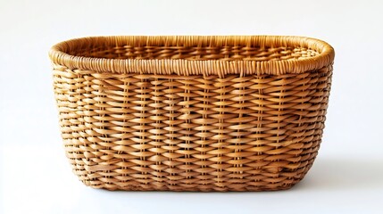 Empty rectangular wicker basket on white background