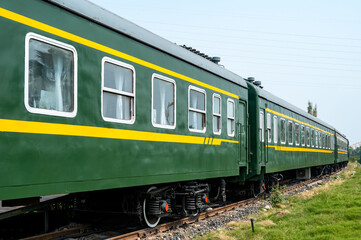 Naklejka premium Green coaches, The vintage Chinese train