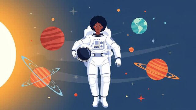 African American Woman Astronaut in Space: Planets, Stars, and Cosmos