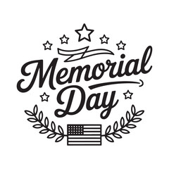 Obraz premium Elegant Memorial Day Design Featuring Stars, Ribbon, Script Text, and the American Flag within a Laurel Wreath, Embodying Patriotic Remembrance