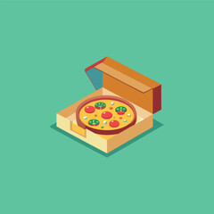 Pizza in open cardboard box