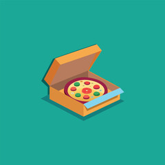 Pizza in open cardboard box