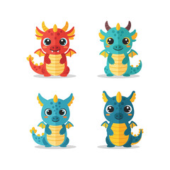 Blue Dragon Set Various Poses with Wings