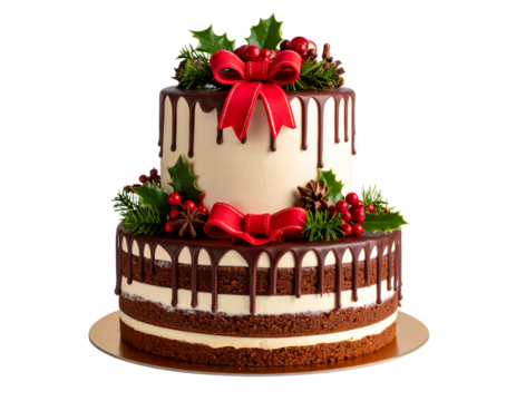 Red and Green Ribbon Wrapped Christmas Cake