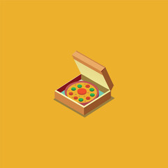 Pizza in open cardboard box
