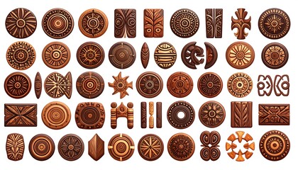Collection of stylized wooden tribal patterns