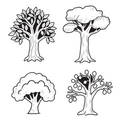Four Distinct Tree Forms in Doodle Style