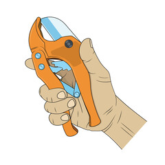 Hand holding pvc pipe cutter. Vector illustration