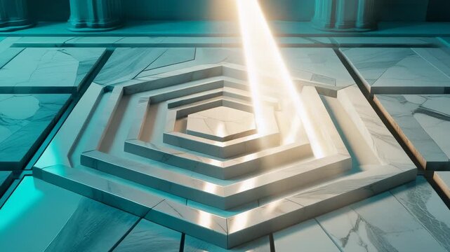Teal Marble Floor with Sweeping Light on Hexagonal Platform