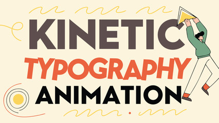 Fototapeta premium Kinetic typography animation with a person holding a triangle on a light background with wavy lines design