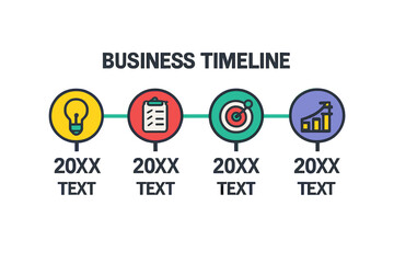 Business timeline infographic with icons and text placeholders business timeline layout