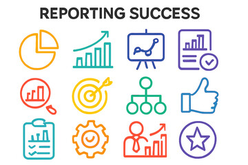 Reporting success icons in colorful flat style for business use reporting success diagram