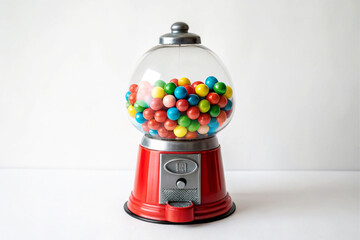 Red Vintage Gumball Machine Filled with Colorful Gumballs