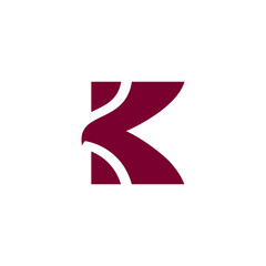 Letter K with flying eagle vector logo