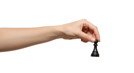 Hand Holding Black Chess Pawn Against Dark Background Strategic Concept