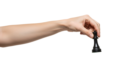 Holding chess queen in hand against Transparent Background strategy concept
