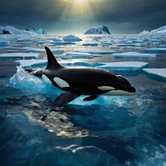 Obraz premium Arctic Orca Breach with Bioluminescent Plankton