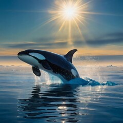 Fototapeta premium Arctic Orca Breach with Bioluminescent Plankton
