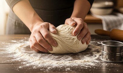 Fototapeta premium woman kneading dough
