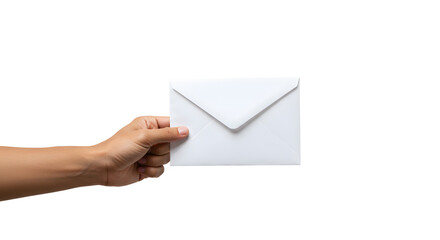 Hand holding white envelope against Transparent Background representing communication
