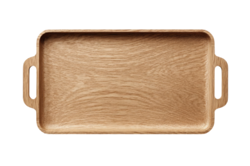 Rectangular light-brown wooden serving tray with simple handles