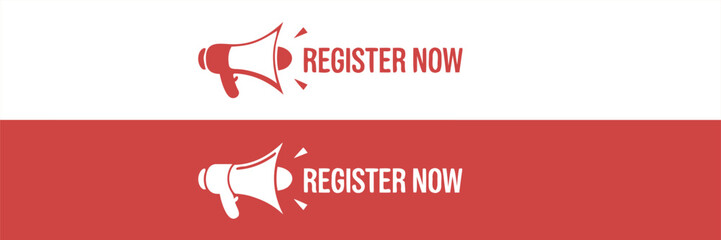 of Register Now Text with Megaphone Icon in Two Color Schemes