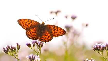 Obraz premium A butterfly perched on wildflowers bathed in soft light