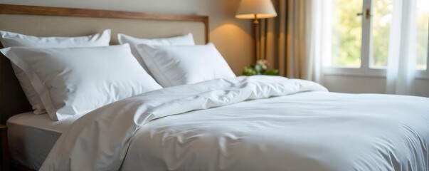 A plush, inviting mattress bed, perfectly made with crisp white linens, ready for a restful night's sleep The image showcases the luxurious comfort and quality of the bedding , restful, duvet, cozy