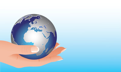 illustration of a human hand gently holding a glowing globe