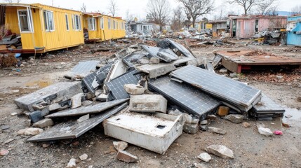 Demolished building site debris pile