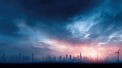 Fototapeta premium Futuristic city skyline powered by clean energy sources