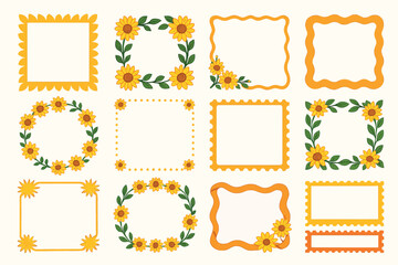 Sunflower Frame Collection Floral Design Border Graphics