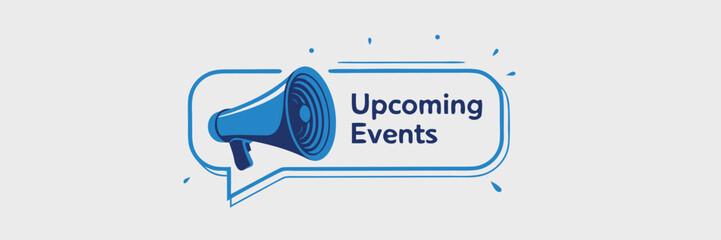 Blue Megaphone Announcing Upcoming Events Inside a Chat Bubble on Light Background Image