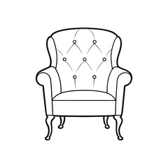 A minimal outline illustration of a Chesterfield chair, featuring classic tufted upholstery design, ideal for traditional interior decor, vintage furniture themes, or home furnishing visuals