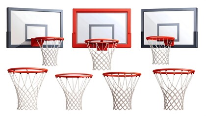Basketball hoops set, various angles and colors