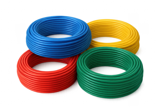 Colorful electrical cables forming a stack on transparent background