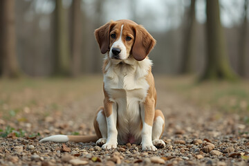 Dog Sitting in Forest on Ground