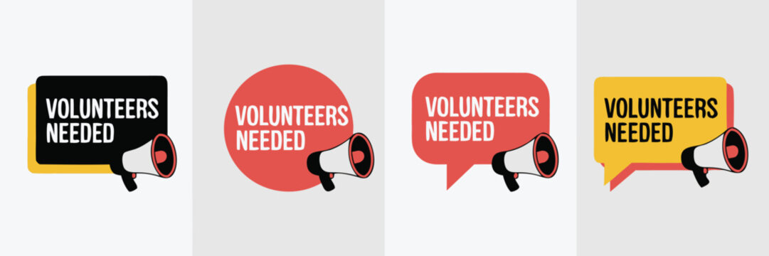 Volunteer Recruitment Campaign Colorful Signs with Megaphones Urging People to Join and Help the Community