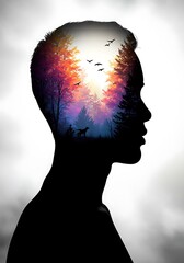 Artistic Silhouette with Vibrant Forest Scene