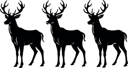 A vector illustration featuring three deer in silhouette