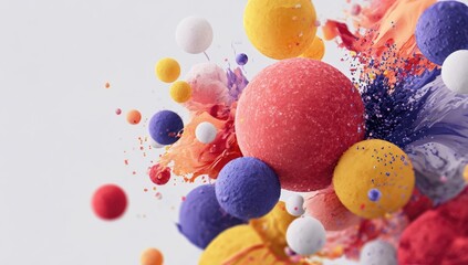 Abstract vibrant spheres and splashes of paint in motion