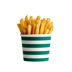 Delicious french fries in a striped cup tasty fast food snack perfect for lunch or dinner time treat on transparent background silhouette