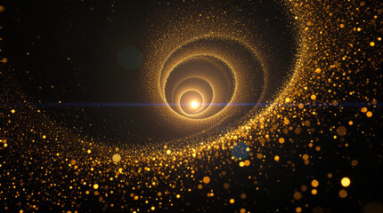 Golden Particle Spiral Vortex on Black Background